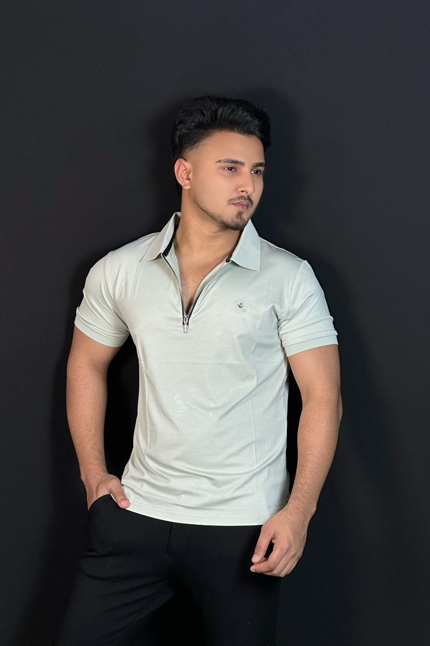 আইসগ্রীন কালার পোলো টি-শার্ট-ZIPPER